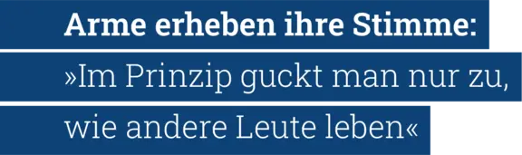 Schriftzug "Arme erheben ihre Stimme"
